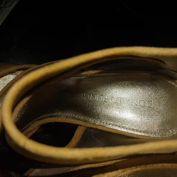 NEW DONALD J PLINER 8 M TAN & GOLD SNAKESKIN LEATHER MESH SANDAL HEELS - Picture 10 of 11